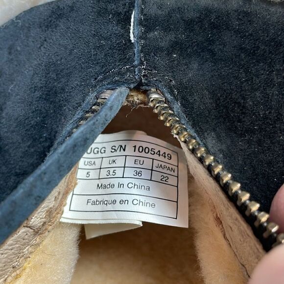 Ugg Karyn Black Suede Warm Shearling Cuff Women’s Sz 5 Zip Pull On Winter Boots - Picture 6 of 12